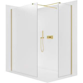 CERANO - Sprchová zástena Walk-in Onyx TL/P - 8 mm - hranatá vzpera - zlatá kartáčovaná, mliečne sklo - 150x70x200 cm