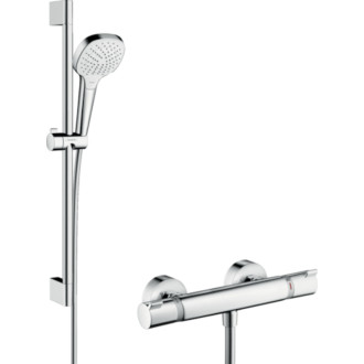Sprchový systém Hansgrohe Raindance Select E na stenu s termostatickou batériou biela/chróm 27081400