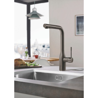 Drezová batéria Grohe Essence New s vyťahovacou spŕškou Brushed Hard Graphite 30270AL0