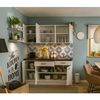 Kuchynská linka so spotrebičmi, drezom a drezovou batériou Naturel 160x60x91 cm mat alpská biela