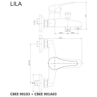 Mereo Lila vaňová batéria nástenná 100 mm bez príslušenstva CBEE901A03