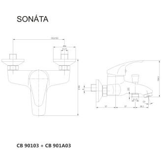 Mereo Sonáta vaňová batéria nástenná 100 mm bez príslušenstva CB901A03N