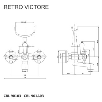 Mereo Retro Viktória vaňová batéria nástenná 150 mm bez príslušenstva CBL90103
