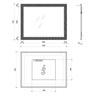 FLUT zrkadlo s LED podsvietením 900x700mm, biela FT090
