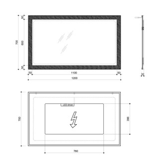 FLUT zrkadlo s LED podsvietením 1200x700mm, biela FT120
