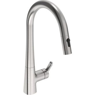 Drezová batéria Hansa Designo s vyťahovacou sprškou, 2 prúdy brúsená oceľ 5136228380