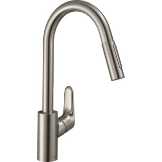 Drezová batéria Hansgrohe Focus M41 s vyťahovacou sprškou, 2 prúdy vzhľad nerezu 31815800