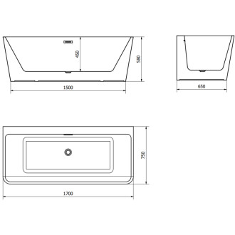 Mexen Volta voľne stojaca vaňa nástenná 170 x 75 cm, biela, chrómový prepad - 51131707500-01