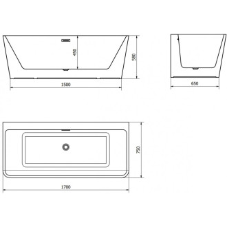 Mexen Volta voľne stojaca vaňa nástenná 170 x 75 cm, biela, čierny prepad - 51131707500-70