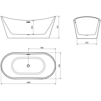Mexen Montana voľne stojaca vaňa 180 x 90 cm, biela, chrómový prepad - 52011809000-01