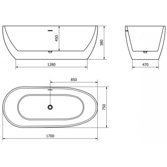 Mexen Eos voľne stojaca vaňa 170 x 75 cm, biela, chrómový prepad - 52471707500-01
