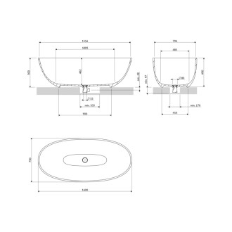 Omnires SHELL M+ voľne stojaca vaňa, 160 x 75 cm, popolová šedá SHELLWWAG