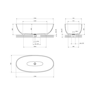Omnires SHELL M+ voľne stojaca vaňa, 175 x 78 cm, čierna SHELL175WWBLV