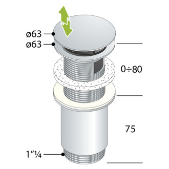 Umývadlová výpusť 5/4“, click-clack, veľká zátka, max 80mm, zlato 7533.370.5.3 59000