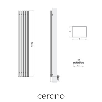 CERANO - Kúpeľňový radiátorový set Pyricus - ústredné vykurovanie - stredové pripojenie 50 mm - 643W - čierna matná - 1600x290 mm