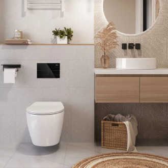 Podomietkový WC systém K011A-Q + tlačidlá T Black Glass