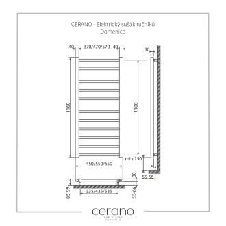 CERANO - Elektrický sušiak uterákov Domenico - 187 W - biela lesklá - 1160x550 mm