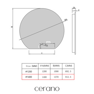 CERANO - Kúpeľňové LED zrkadlo Rondo - Ø 140 cm