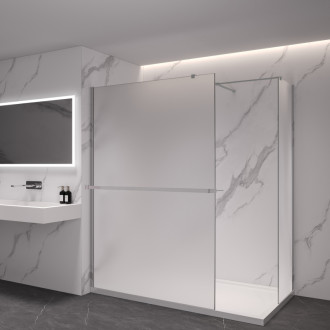 CERANO - Sprchová zástena Walk-in Onyx TL/P - 8 mm - hranatá vzpera + polička/držiak na uteráky - chróm, mliečne sklo - 160x90x200 cm
