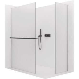 CERANO - Sprchová zástena Walk-in Crystal TL/P - 8 mm - bezvzperový systém + polička/držiak na uteráky - čierna matná, mliečne sklo - 150x140x200 cm