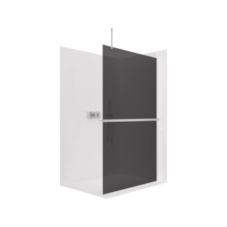 CERANO - Sprchová zástena Walk-in Onyx Top Round Ľ/P - 10 mm - guľatá vzpera + polička/držiak na uteráky - chróm, grafitové sklo - 100x200 cm
