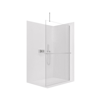 CERANO - Sprchová zástena Walk-in Onyx Top Round Ľ/P - 10 mm - guľatá vzpera + polička/držiak na uteráky - chróm, transparentné sklo - 100x200 cm