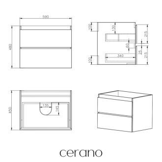 CERANO - Kúpeľňová skrinka Carole + keramické umývadlo Todo - dub medový - 71x49,5x46,5 cm