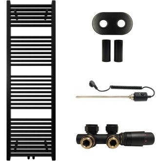 CERANO - Kúpeľňový radiátorový set Lincoln - kombinované vykurovanie, termo tyč - stredové pripojenie 50 mm - 300W - čierna matná - 1600x500 mm