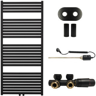 CERANO - Kúpeľňový radiátorový set Vincenzo - kombinované vykurovanie, termo tyč - stredové pripojenie 50 mm - 600W - čierna matná - 1340x600 mm