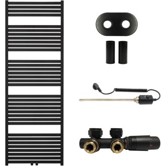 CERANO - Kúpeľňový radiátorový set Vincenzo - kombinované vykurovanie, termo tyč - stredové pripojenie 50 mm - 600W - čierna matná - 1690x600 mm