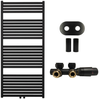 CERANO - Kúpeľňový radiátorový set Vincenzo - ústredné vykurovanie - stredové pripojenie 50 mm - 600W - čierna matná - 1340x600 mm