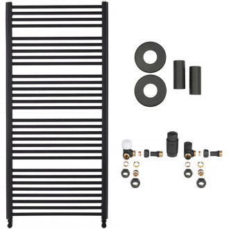CERANO - Kúpeľňový radiátorový set Alberto - ústredné vykurovanie - bočné jednobodové pripojenie - 857W - čierna matná - 1380x650 mm
