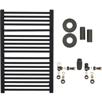 CERANO - Kúpeľňový radiátorový set Antonio - kombinované vykurovanie, wifi tyč - bočné jednobodové pripojenie - 300W - čierna matná - 860x550 mm