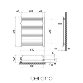CERANO - Kúpeľňový radiátorový set Antonio - ústredné vykurovanie - bočné jednobodové pripojenie - 351W - čierna matná - 660x550 mm