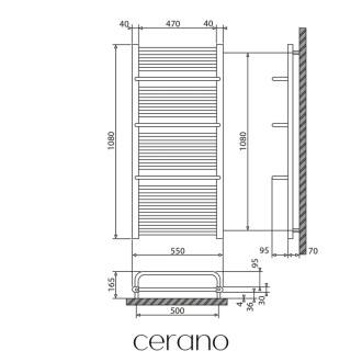 CERANO - Kúpeľňový radiátorový set Antonio - ústredné vykurovanie - bočné jednobodové pripojenie - 655W - čierna matná - 1180x550 mm