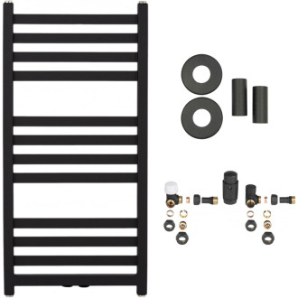 CERANO - Kúpeľňový radiátorový set Fulgidus - ústredné vykurovanie - bočné jednobodové pripojenie - 503W - čierna matná - 880x430 mm