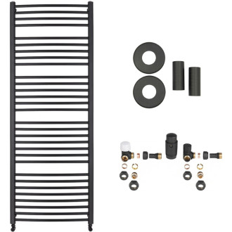 CERANO - Kúpeľňový radiátorový set Stefano - kombinované vykurovanie, termo tyč - bočné jednobodové pripojenie - 600W - čierna matná - 1460x650 mm