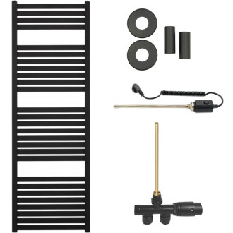 CERANO - Kúpeľňový radiátorový set Vincenzo - kombinované vykurovanie, termo tyč - bočné jednobodové pripojenie - 300W - čierna matná - 1330x450 mm