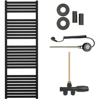 CERANO - Kúpeľňový radiátorový set Vincenzo - kombinované vykurovanie, wifi tyč - bočné jednobodové pripojenie - 300W - čierna matná - 1330x450 mm