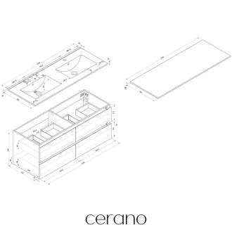 CERANO - Kúpeľňová skrinka Carole s doskou pod umývadlo - 18 mm - betónovo šedá - 121x49,8x46,5 cm