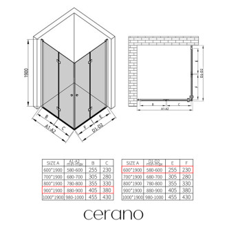 CERANO - Sprchovací kút Volpe Duo Ľ/P - 6 mm - čierna matná, transparentné sklo - 90x60x190 cm - zalamovacia