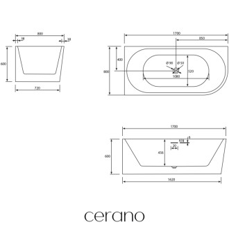 CERANO - Voľne stojaca akrylátová vaňa Bianco, ľavá - čierna matná - 170x80 cm
