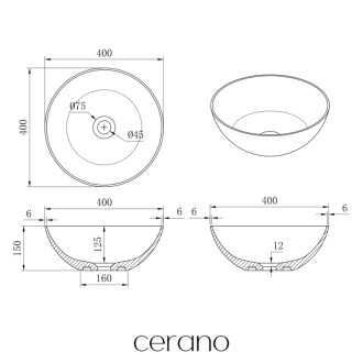 CERANO - Umývadlo z liateho mramoru Ovalo - na dosku - biela matná - 40x40 cm
