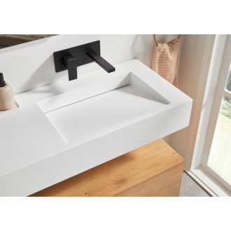 CERANO - Umývadlo z liateho mramoru Piano - nástenné - biela matná - 153x44 cm