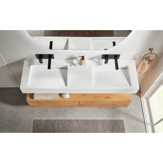 CERANO - Umývadlo z liateho mramoru Piano - nástenné - biela matná - 153x44 cm