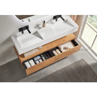 CERANO - Umývadlo z liateho mramoru Piano - nástenné - biela matná - 153x44 cm