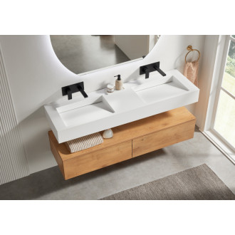 CERANO - Umývadlo z liateho mramoru Piano - nástenné - biela matná - 153x44 cm