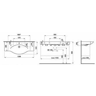 Dvojumývadlo Laufen Palace 120x51 cm otvor pre batériu uprostred H8117040001041