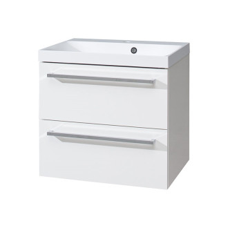 Bino, kúpeľňová skrinka s umývadlom z liateho mramoru, 610x578x460 mm, biela lesk CN660M