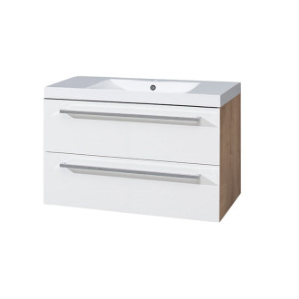 Bino, kúpeľňová skrinka, umývadlo z lit. mram, 110x578x460 mm, biela / dub Arlington CN672M